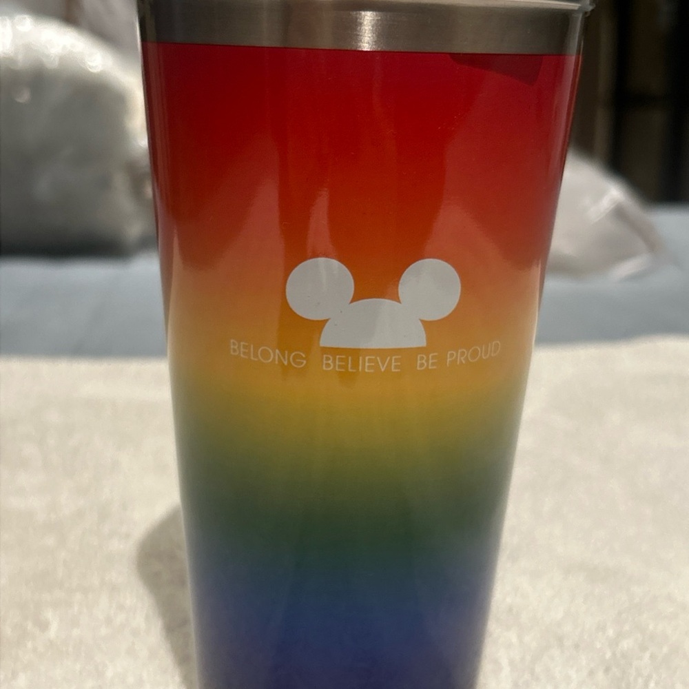 Disney Parks Pride Cup Rainbow Mickey Mouse New With Lanyard
